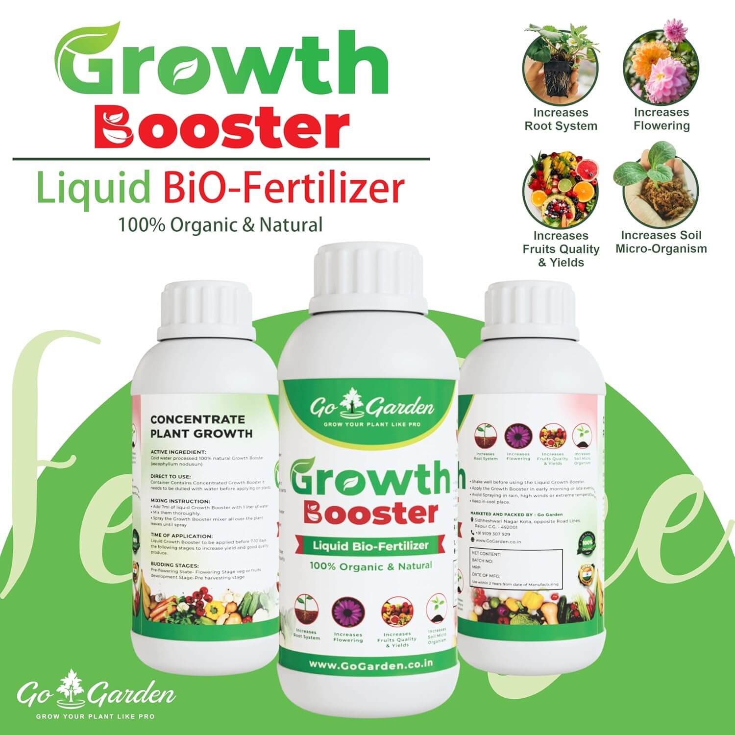 Go Garden Growth Boost Liquid Fertilizer: Enhance Plant Growth and Flowering | Home Garden Growth Booster for All Types of Plants