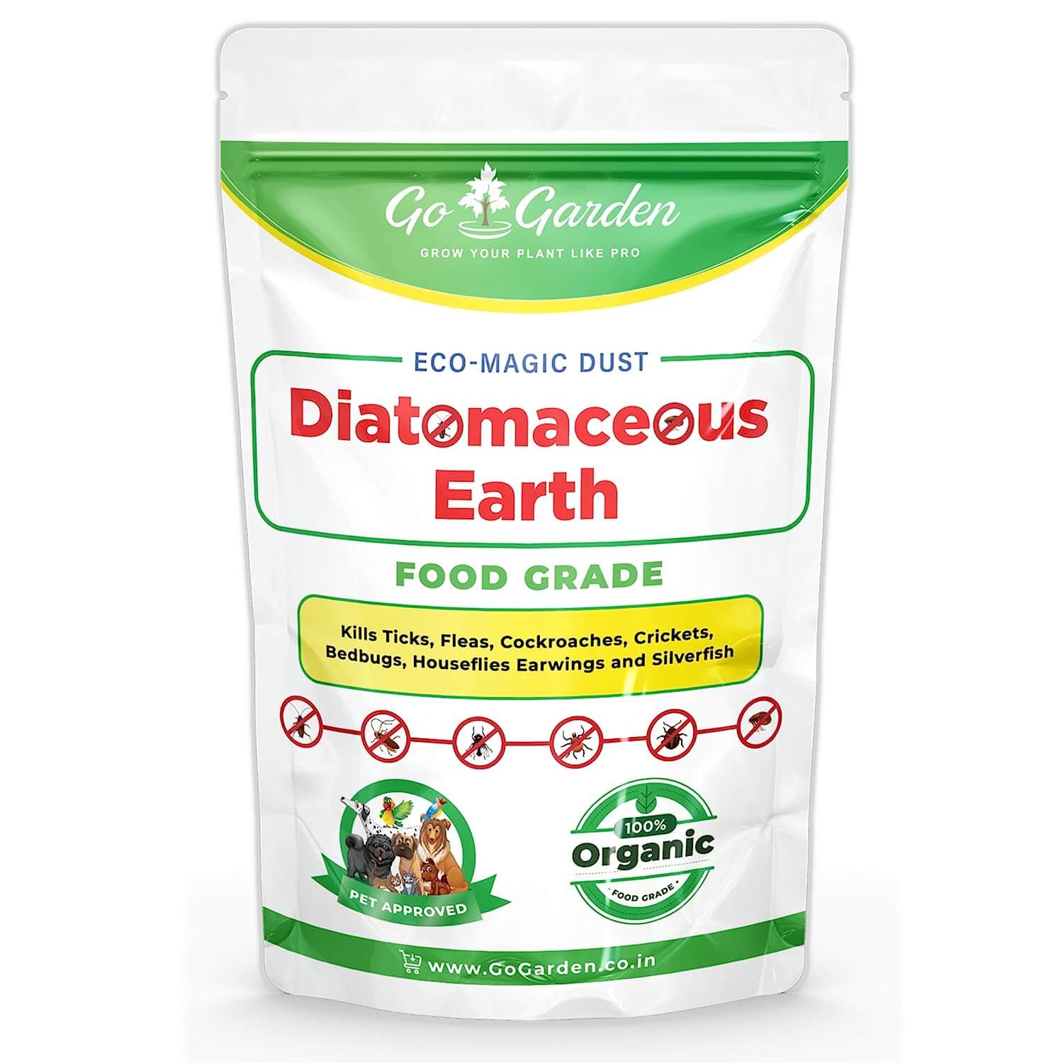 Go Garden Diatomaceous Earth Powder | Organic Pest Control | Cockroach Killer, Ant Repellent, and Flea Control for Dogs 900G