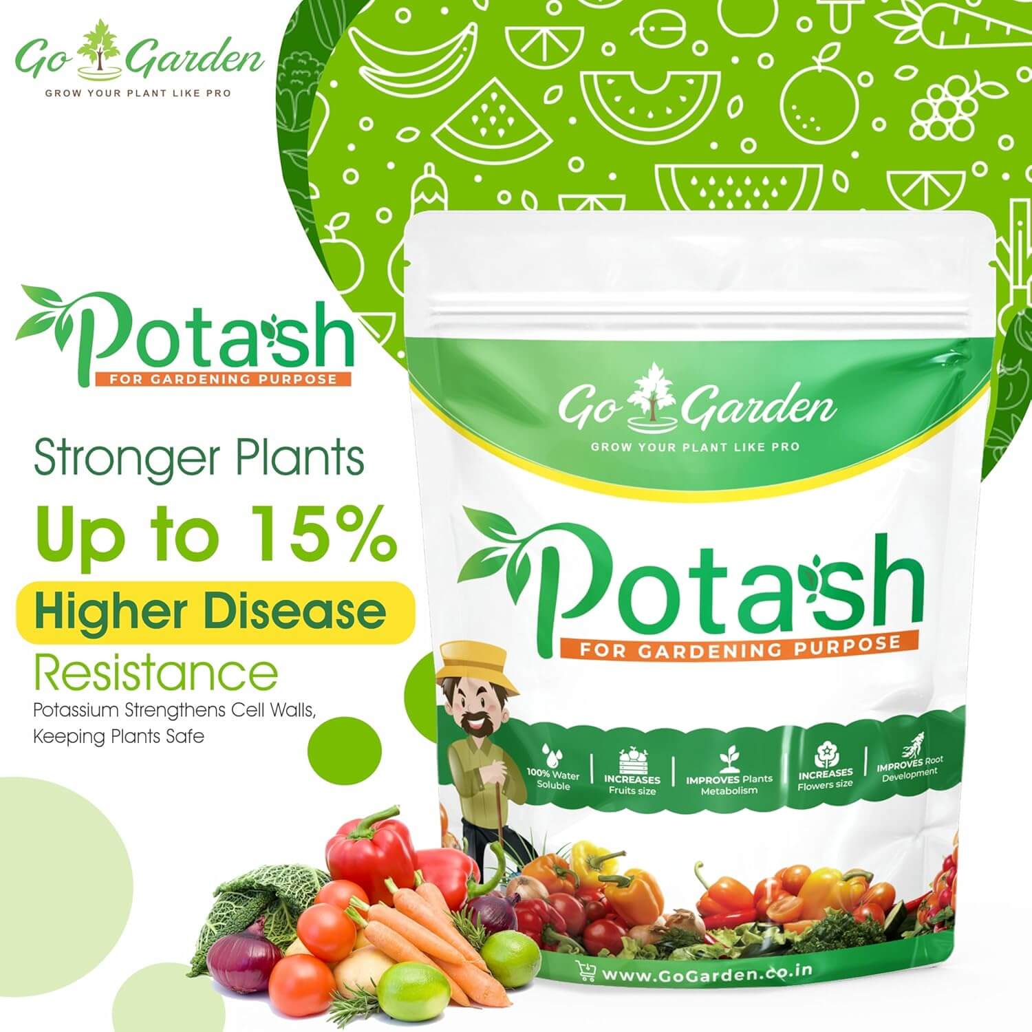Muriate of Potash Fertilizer | MOP Fertilizer | All Purpose for Plant Health, Flower Fruit Plant Growth NPK (0:0:60) 450 Gram