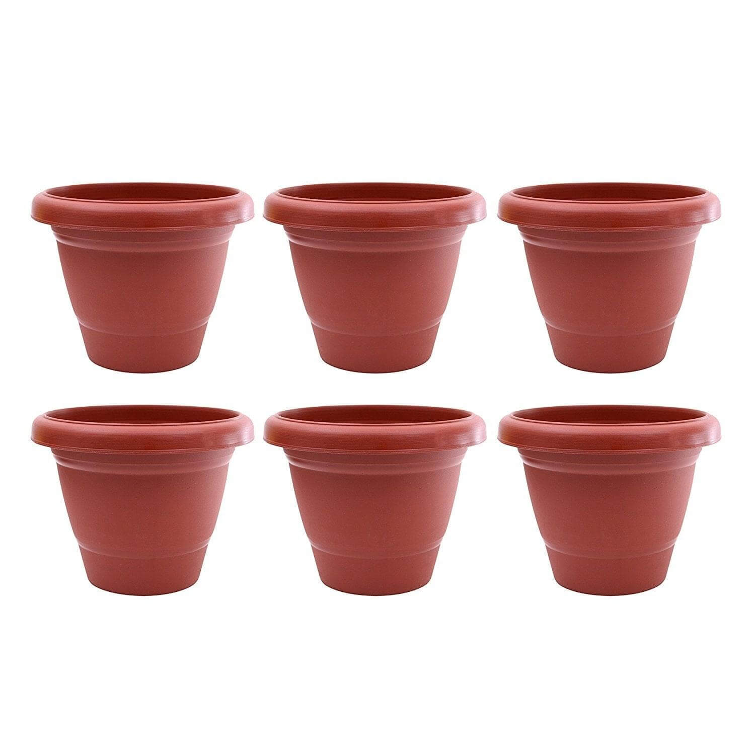 Gardening Flower Pots – 8″ Round Garden Plastic Planters in Terracotta Color – 6 PCS
