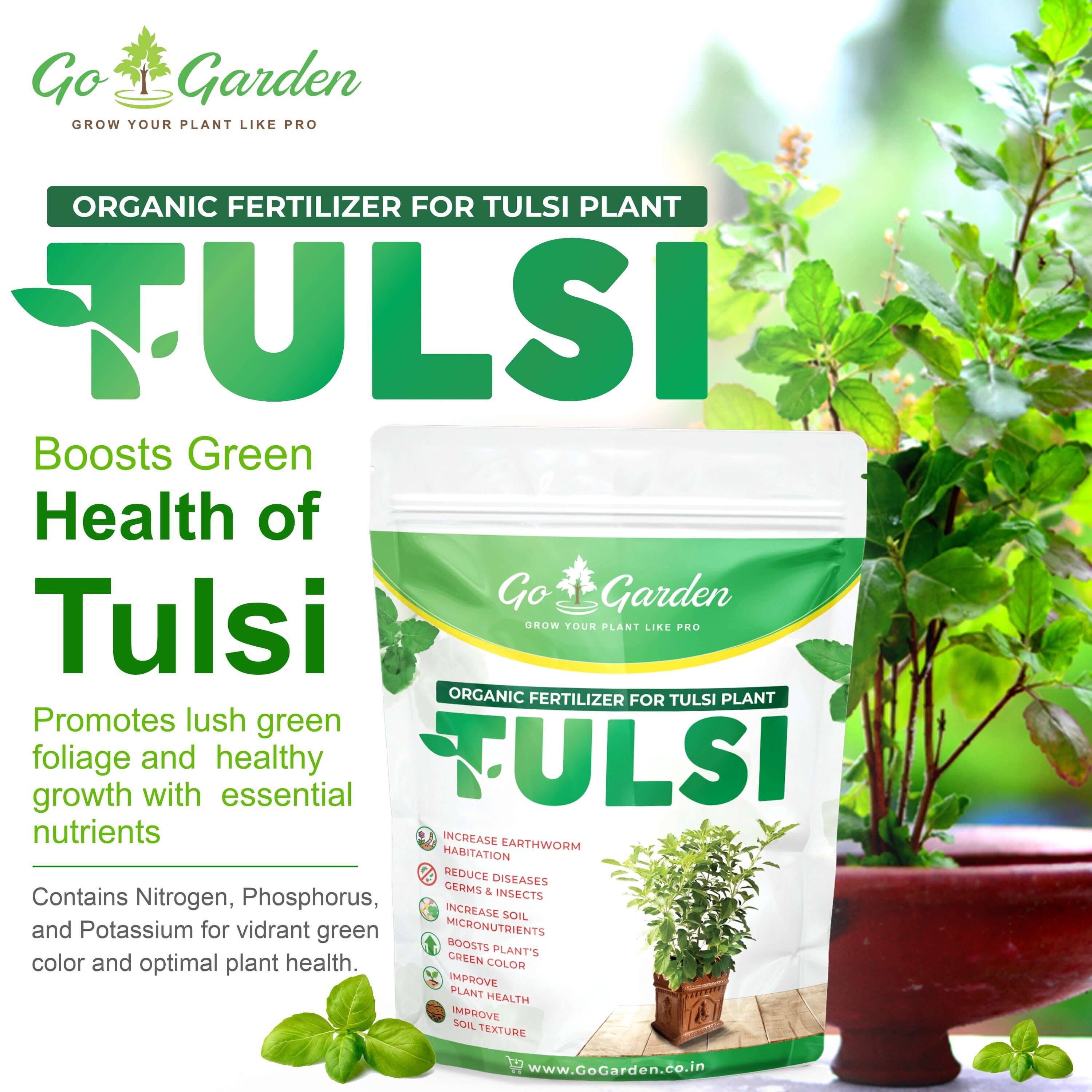 Organic Tulsi Fertilizer for tulsi Plant | Orgnaic natural Fertilizer For holy basil Plant 950 Grams