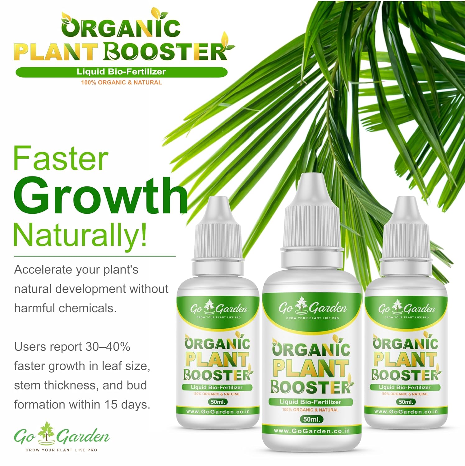Organic Plant Boost Liquid Biofertilizer (3 x 50ml) | Fast Growth & Root Booster for All Plants | 100% Organic Fertilizer