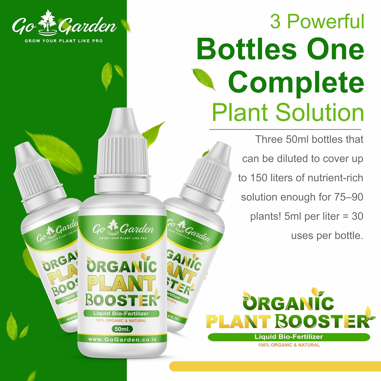 Organic Plant Boost Liquid Biofertilizer (3 x 50ml) | Fast Growth & Root Booster for All Plants | 100% Organic Fertilizer