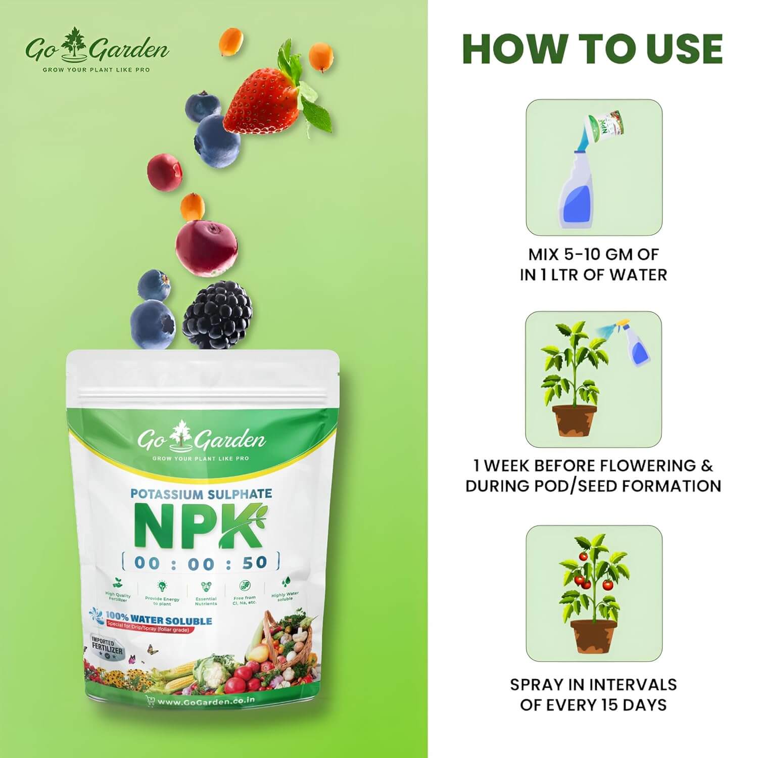 Potassium Sulphate NPK 00:00:50 Fertilizer Powder Water Soluble, Suitable For All Types of Plants