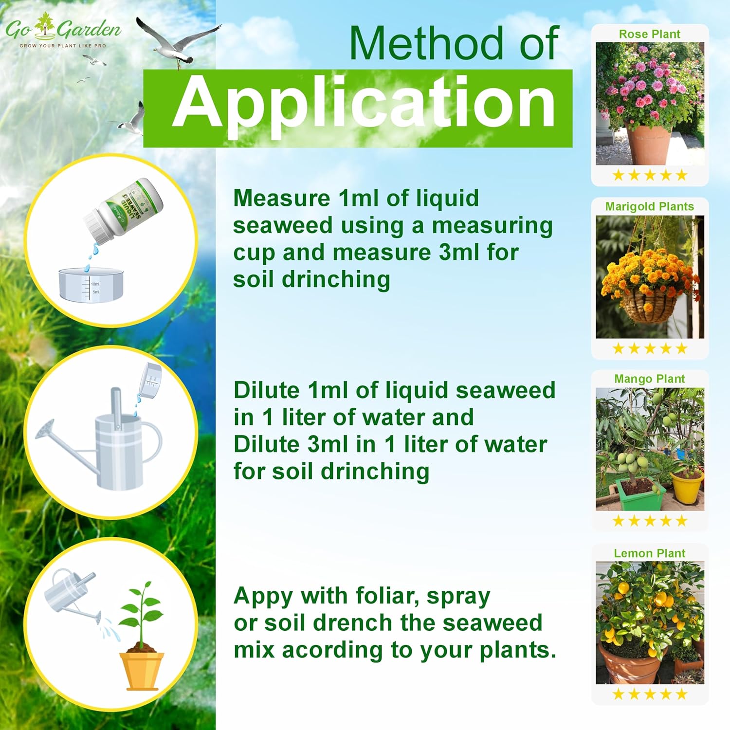 Seaweed Fertilizer for Plants Liquid Concentrate 100% Organic Fertilizer for Plant and Garden Purpose