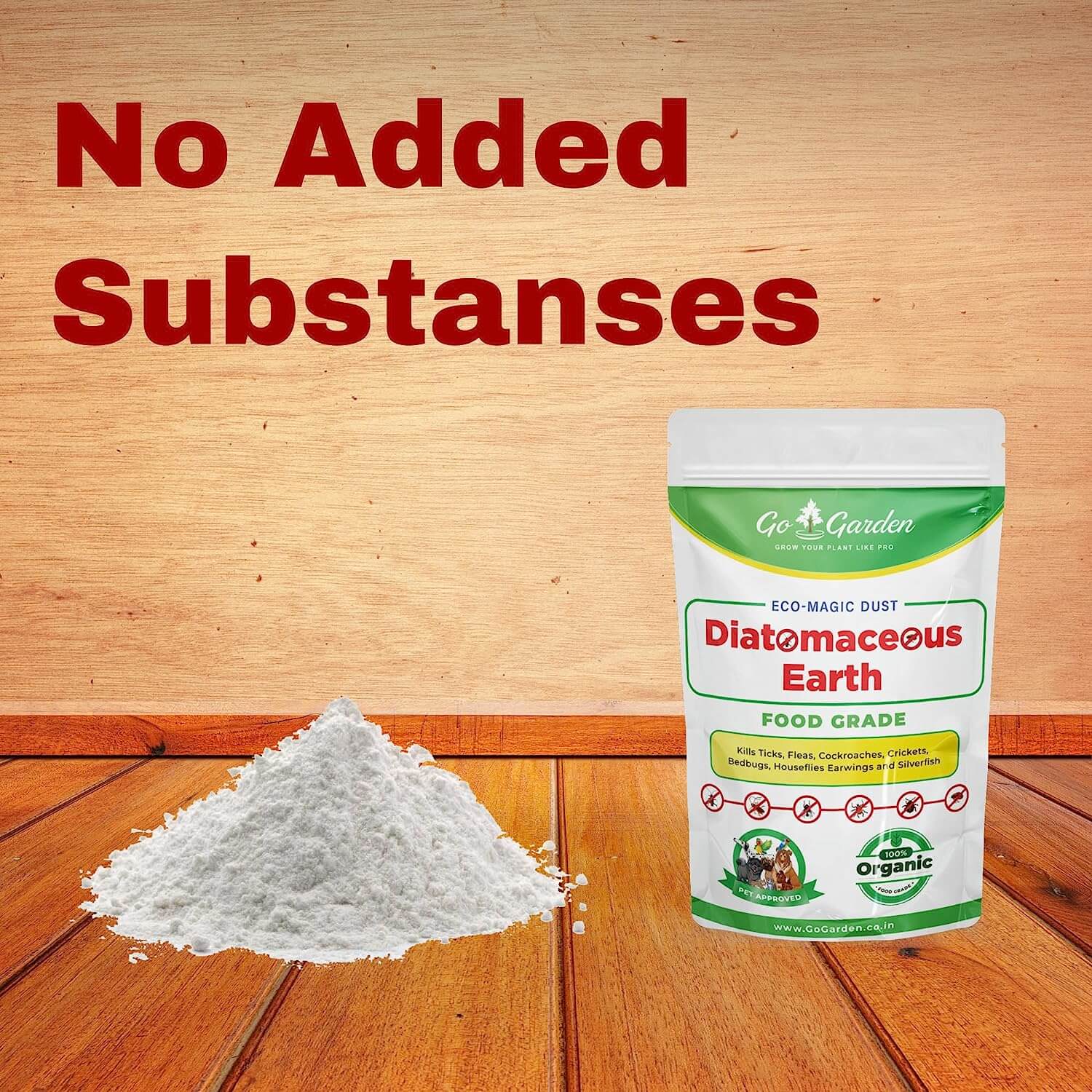 Go Garden Diatomaceous Earth Powder | Organic Pest Control | Cockroach Killer, Ant Repellent, and Flea Control for Dogs 900G