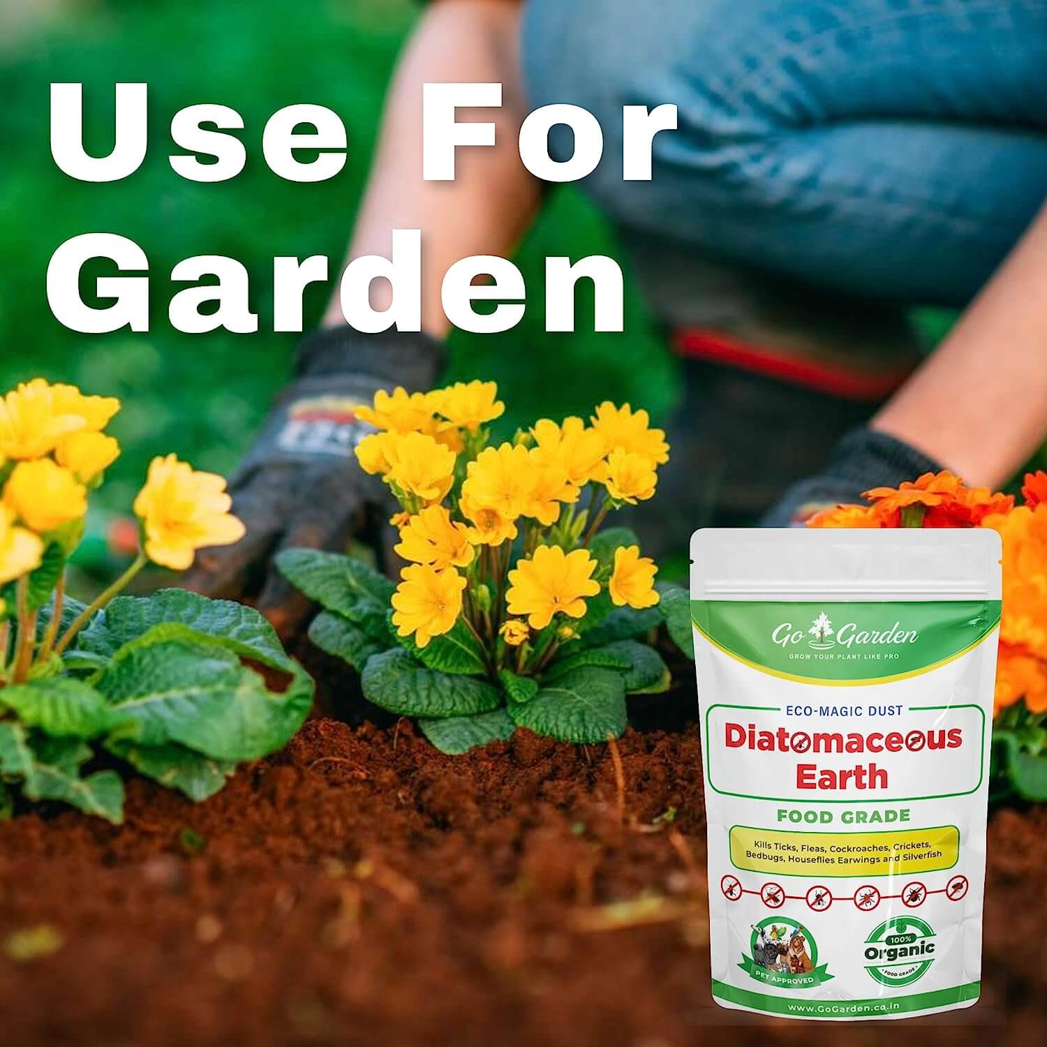 Go Garden Diatomaceous Earth Powder | Organic Pest Control | Cockroach Killer, Ant Repellent, and Flea Control for Dogs 900G