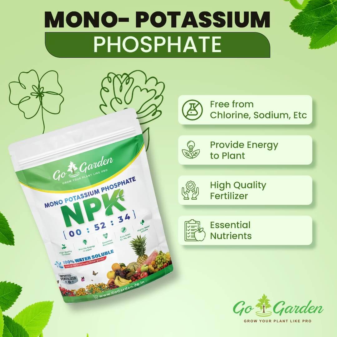 MKP (Mono Potassium Phosphate) NPK 00 : 52 : 34 Fertilizers for Plants, Garden & All Crops | Water Soluble Foliar Spray Nutrition