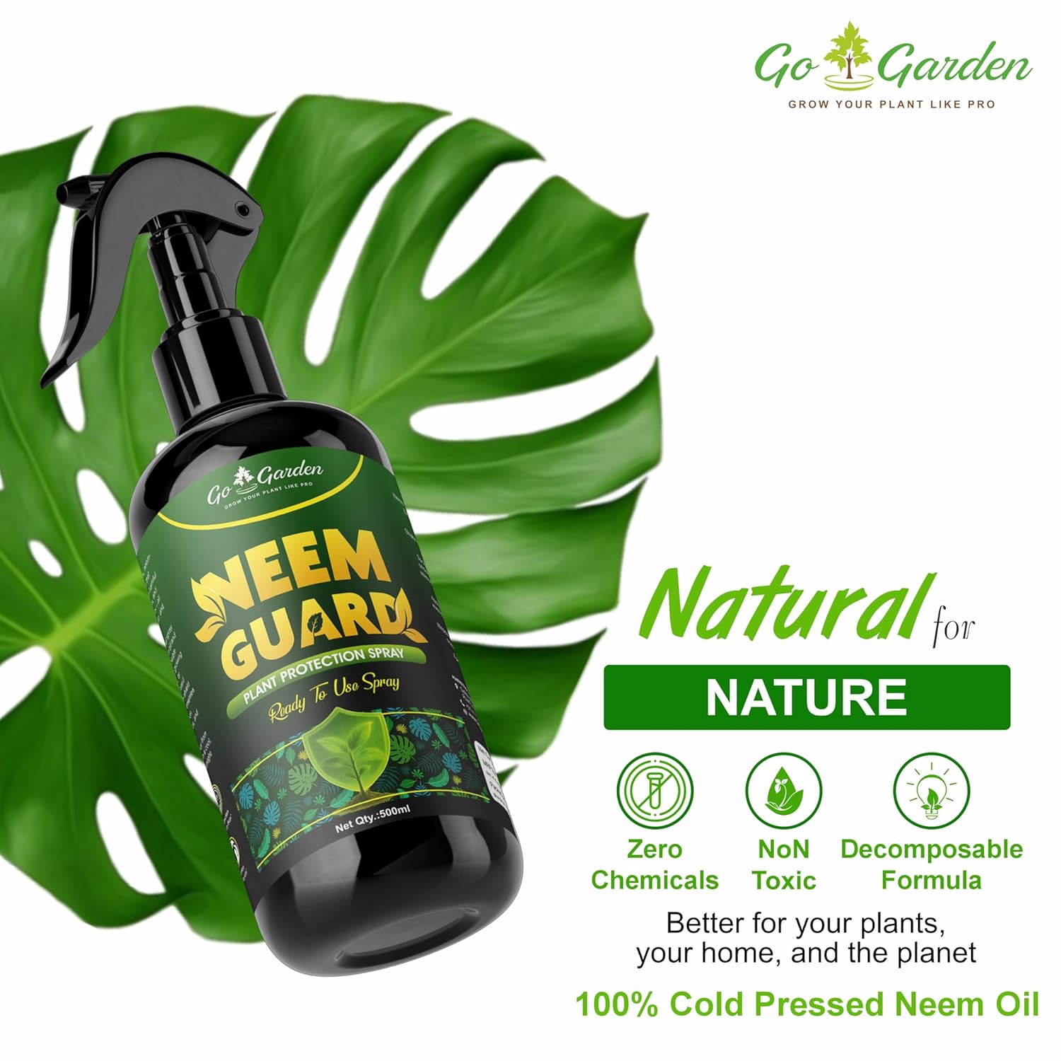 NeemGuard - Neem Oil Pest Control Spray for Plants | Ready to Use | Natural Insect Repellent for Indoor & Outdoor Gardening | 500 ml Plant Protection Spray
