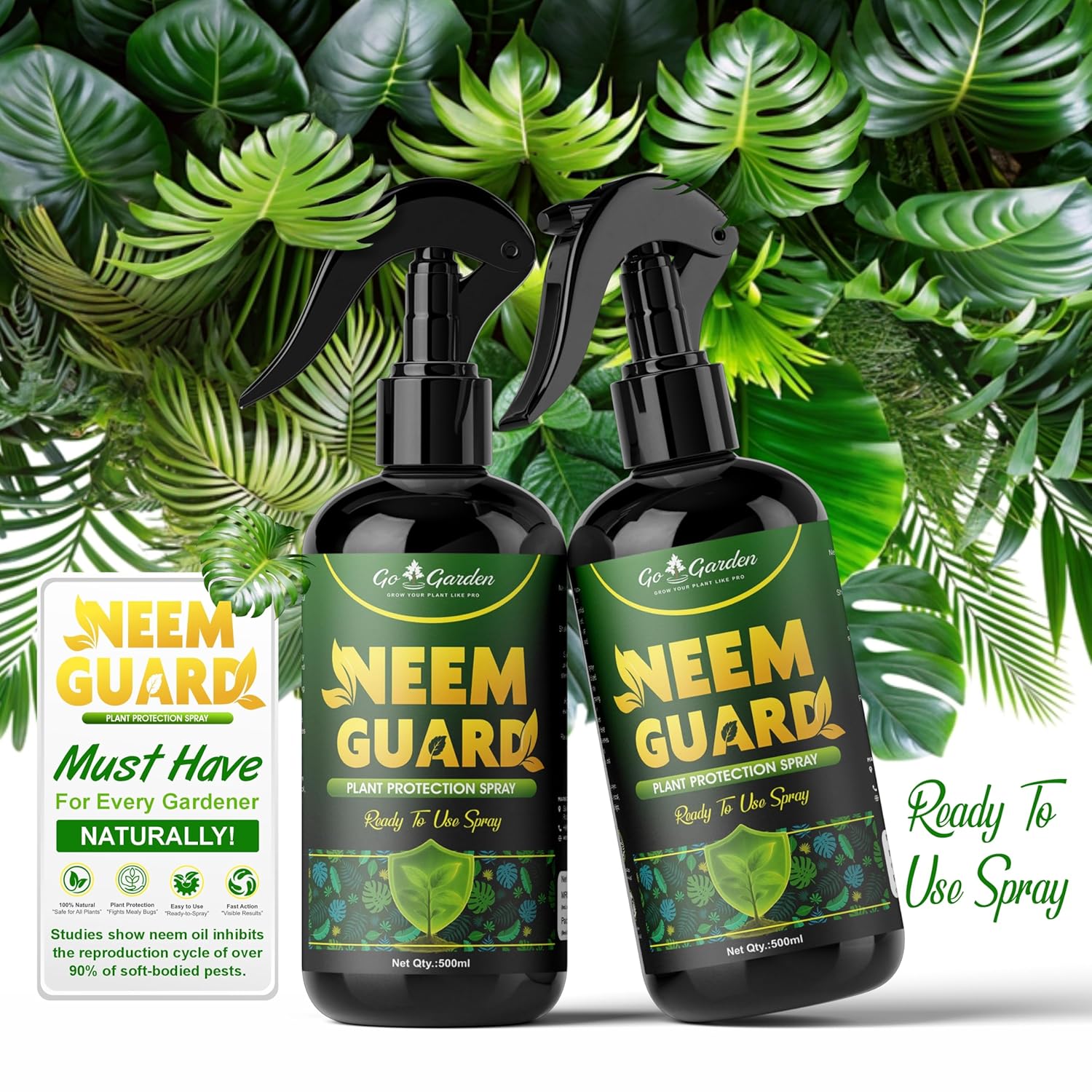 NeemGuard - Neem Oil Pest Control Spray for Plants | Ready to Use | Natural Insect Repellent for Indoor & Outdoor Gardening | 500 ml Plant Protection Spray
