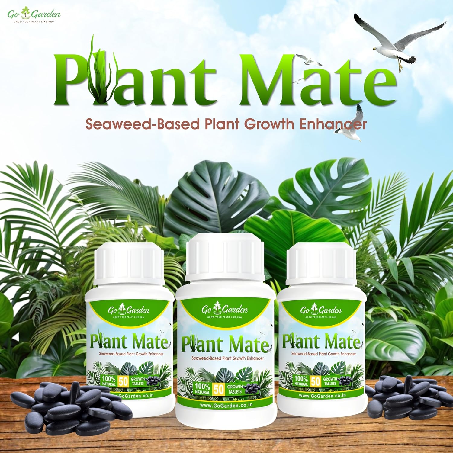 Go Garden PlantMate 50 Seaweed Growth Tablets | Organic Plant Fertilizer Tabs for Faster Growth, Flowering & Soil Health | Easy-to-Use | For All Plants
