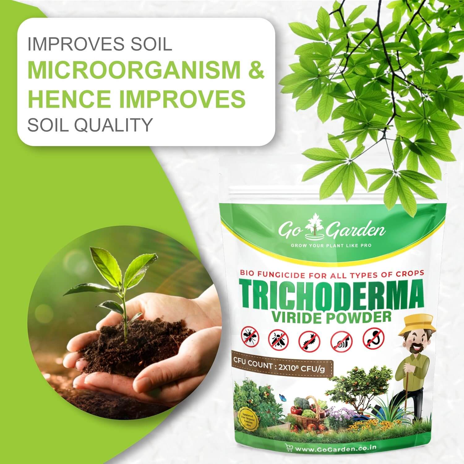 Trichoderma Viridi Fungicide for plants Bio Fungicide- Prevents Fungal and Bacterial Diseases in Plants (2 x 10^8 CFU per Gram)