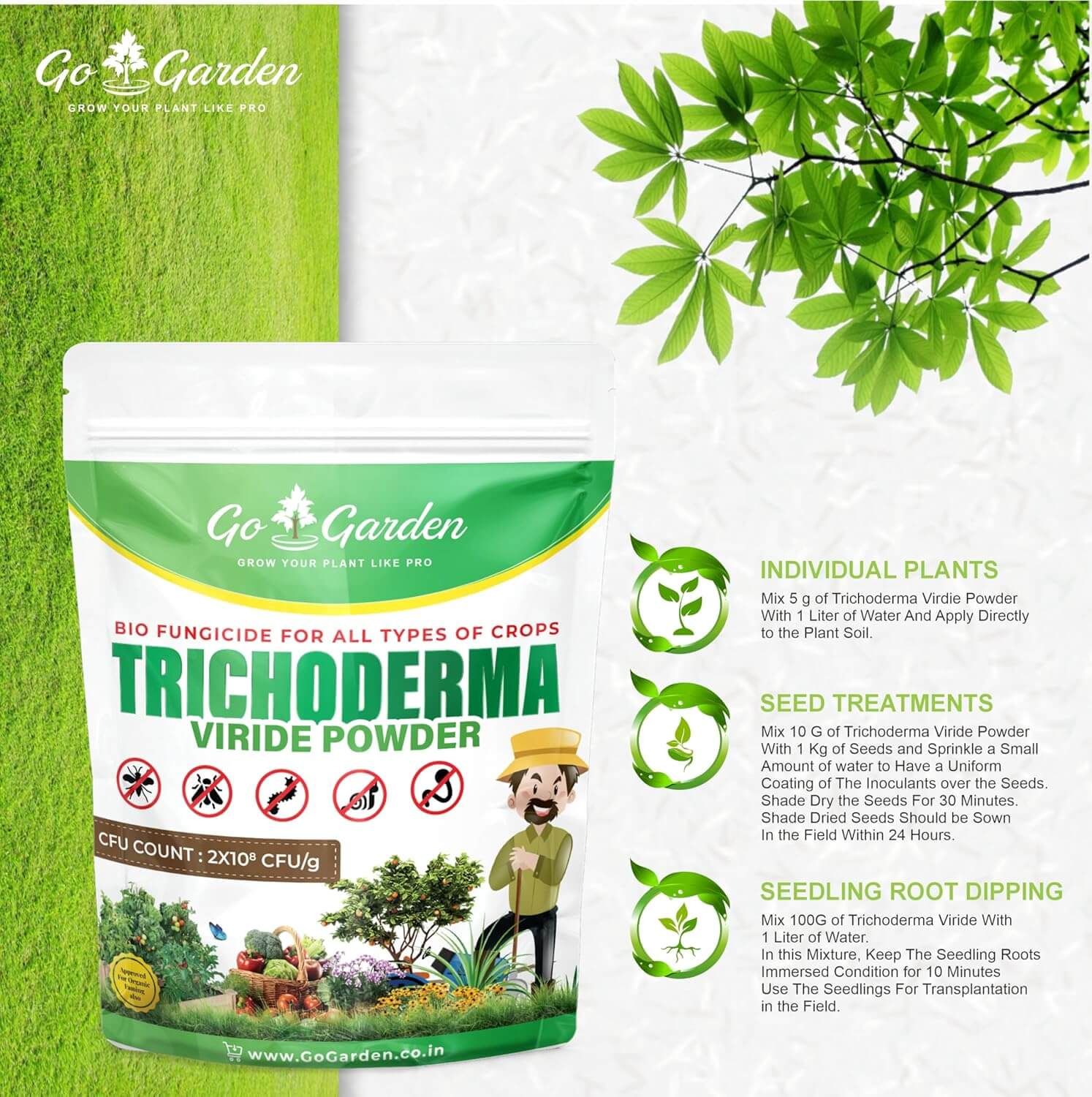 Trichoderma Viridi Fungicide for plants Bio Fungicide- Prevents Fungal and Bacterial Diseases in Plants (2 x 10^8 CFU per Gram)