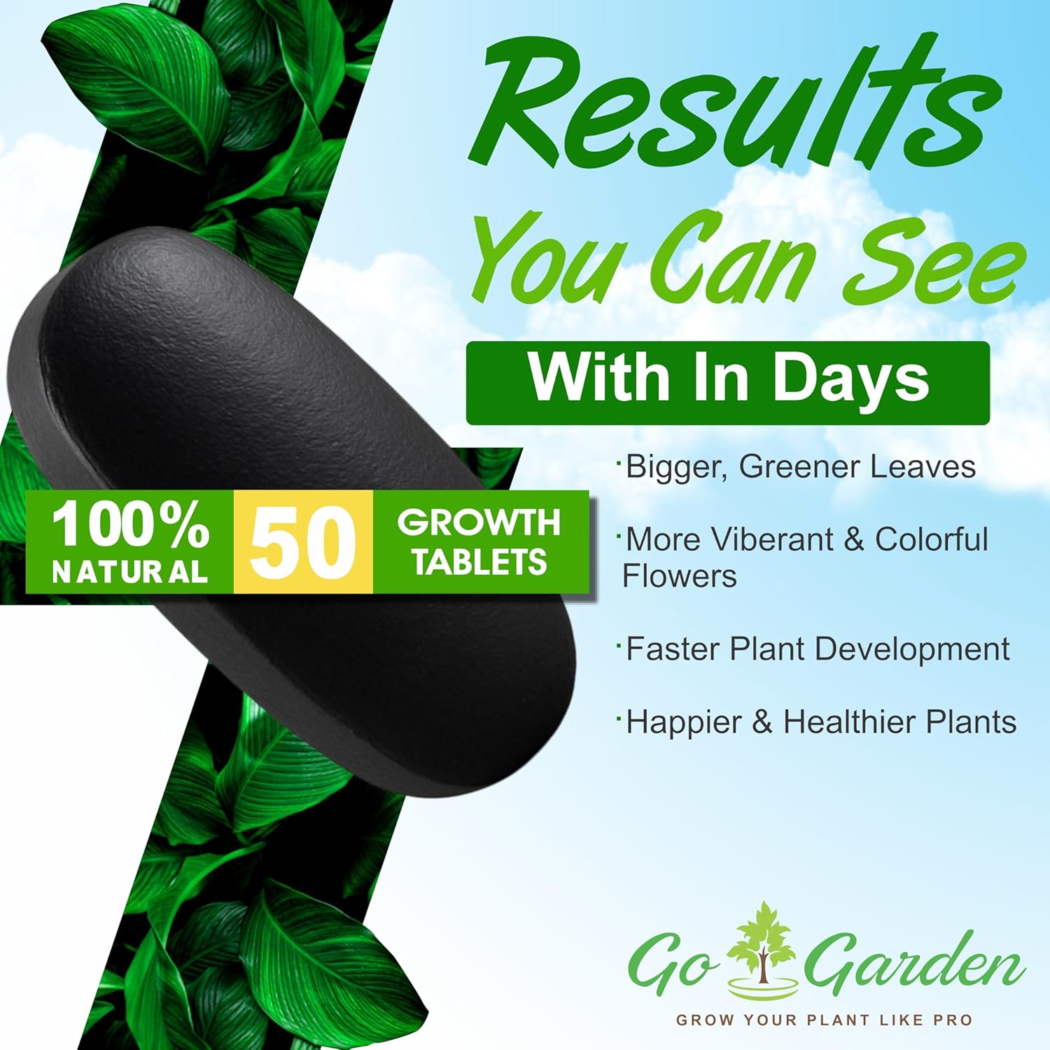 Go Garden PlantMate 50 Seaweed Growth Tablets | Organic Plant Fertilizer Tabs for Faster Growth, Flowering & Soil Health | Easy-to-Use | For All Plants