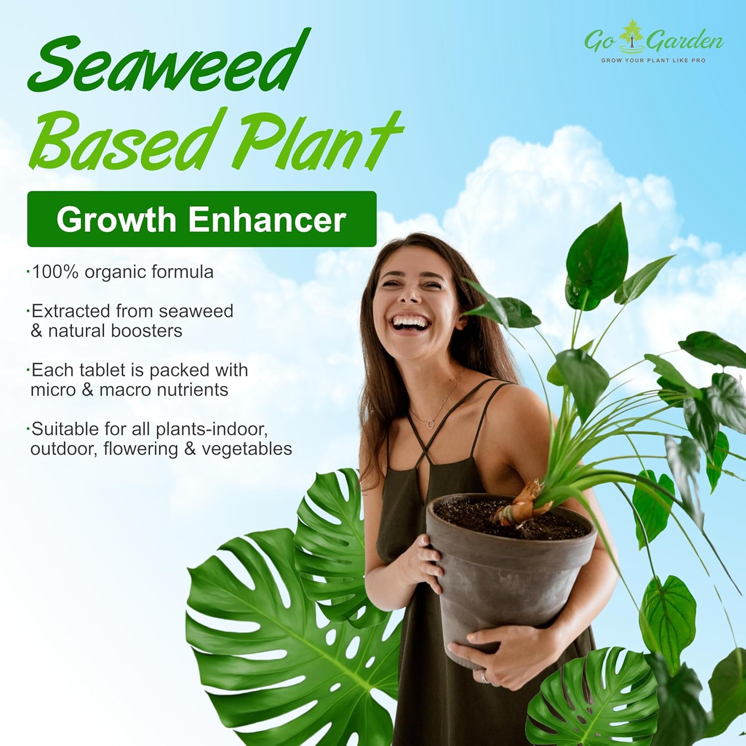 Go Garden PlantMate 50 Seaweed Growth Tablets | Organic Plant Fertilizer Tabs for Faster Growth, Flowering & Soil Health | Easy-to-Use | For All Plants